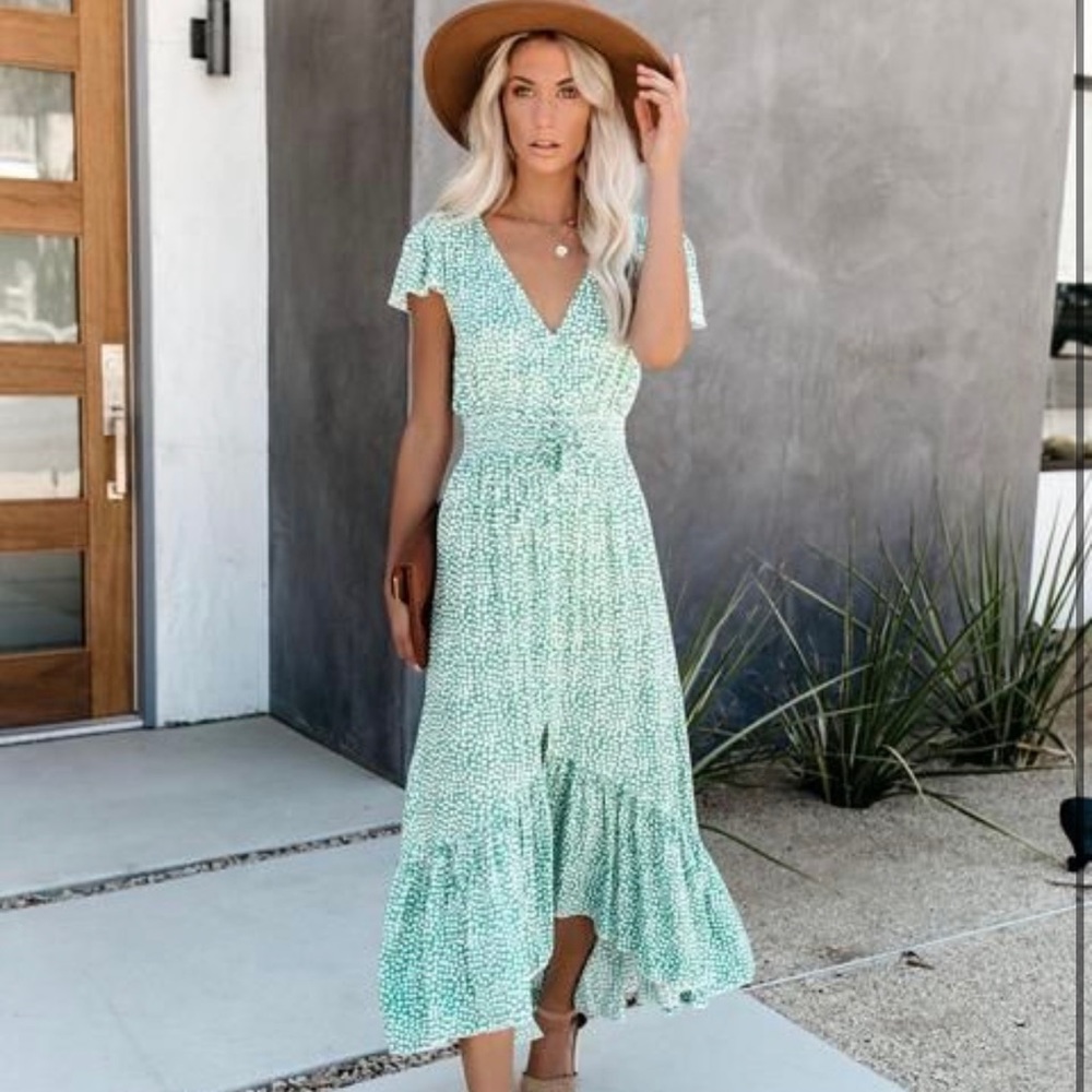 Vici Doll Sweet Pea Button Down Smocked Maxi Dress